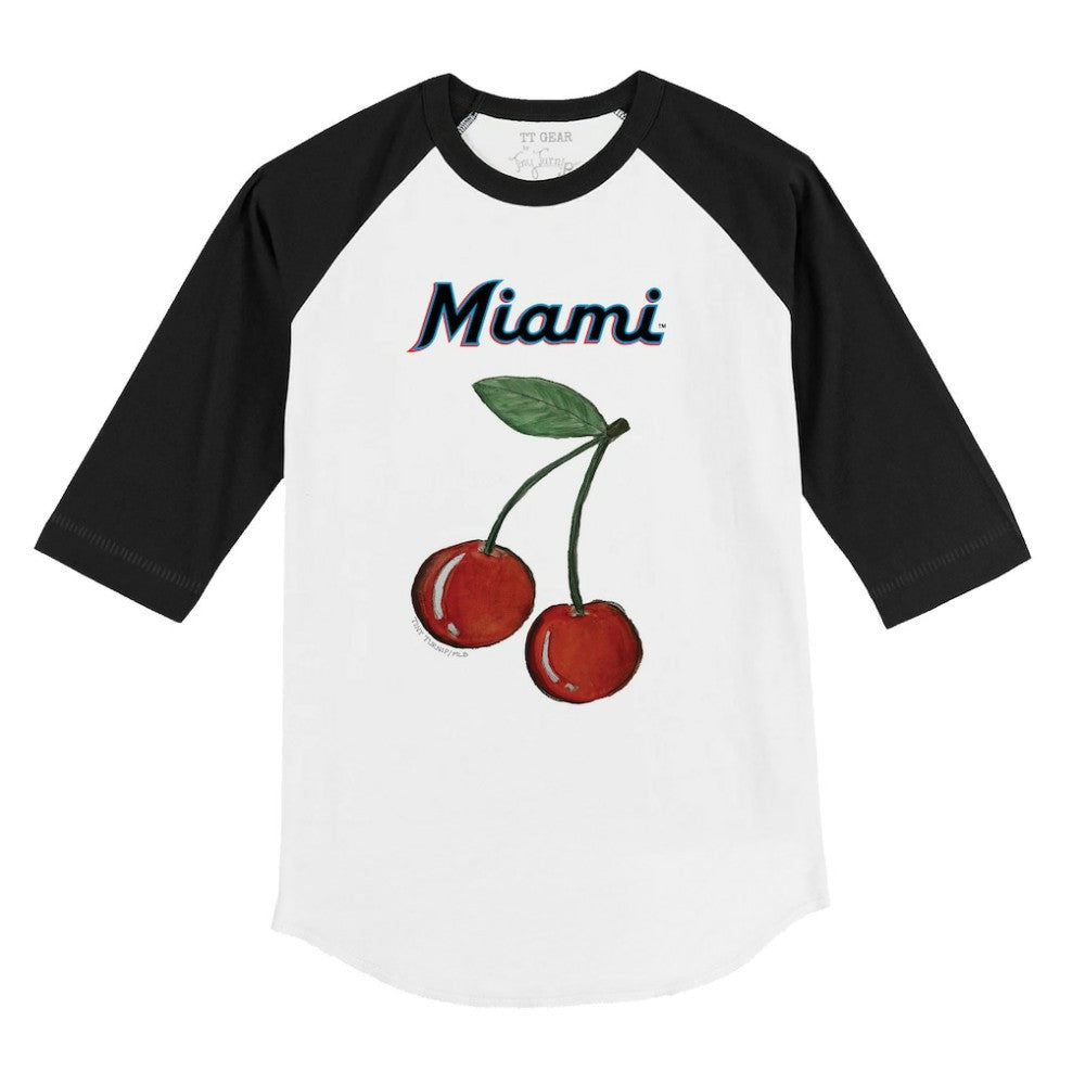 Miami Marlins Tiny Turnip Youth Cherries 3/4-Sleeve Raglan Baseball T-Shirt - White