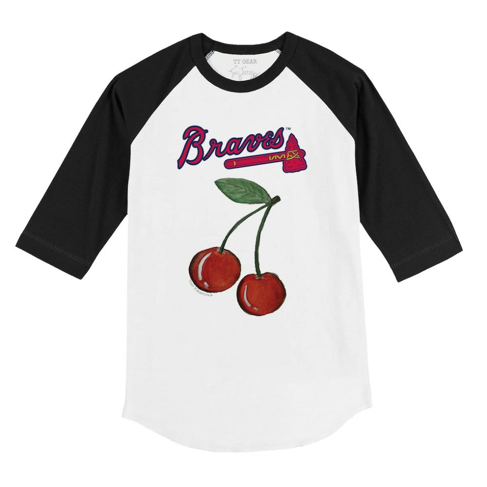 Atlanta Braves Tiny Turnip Youth Cherries 3/4-Sleeve Raglan Baseball T-Shirt - White