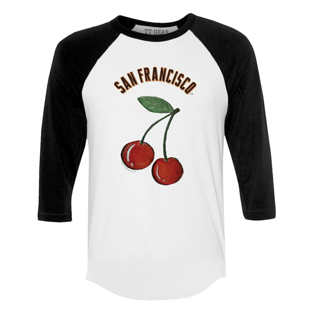 San Francisco Giants Tiny Turnip Women's Cherries 3/4-Sleeve Raglan Baseball T-Shirt - White