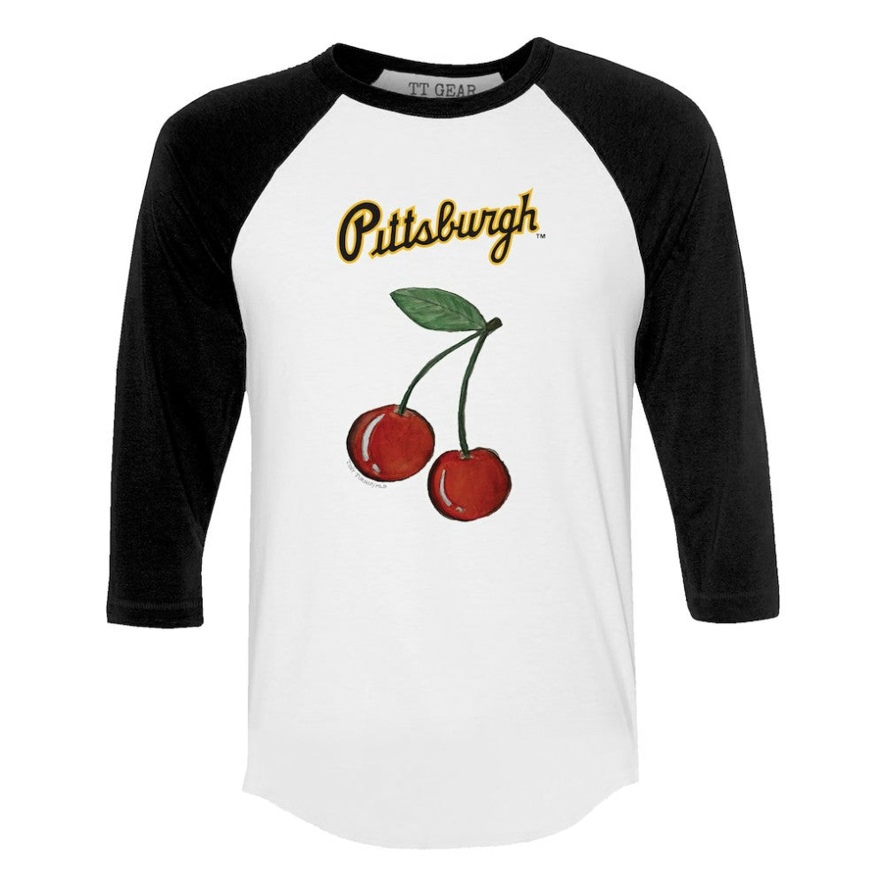 Pittsburgh Pirates Tiny Turnip Women's Cherries 3/4-Sleeve Raglan Baseball T-Shirt - White