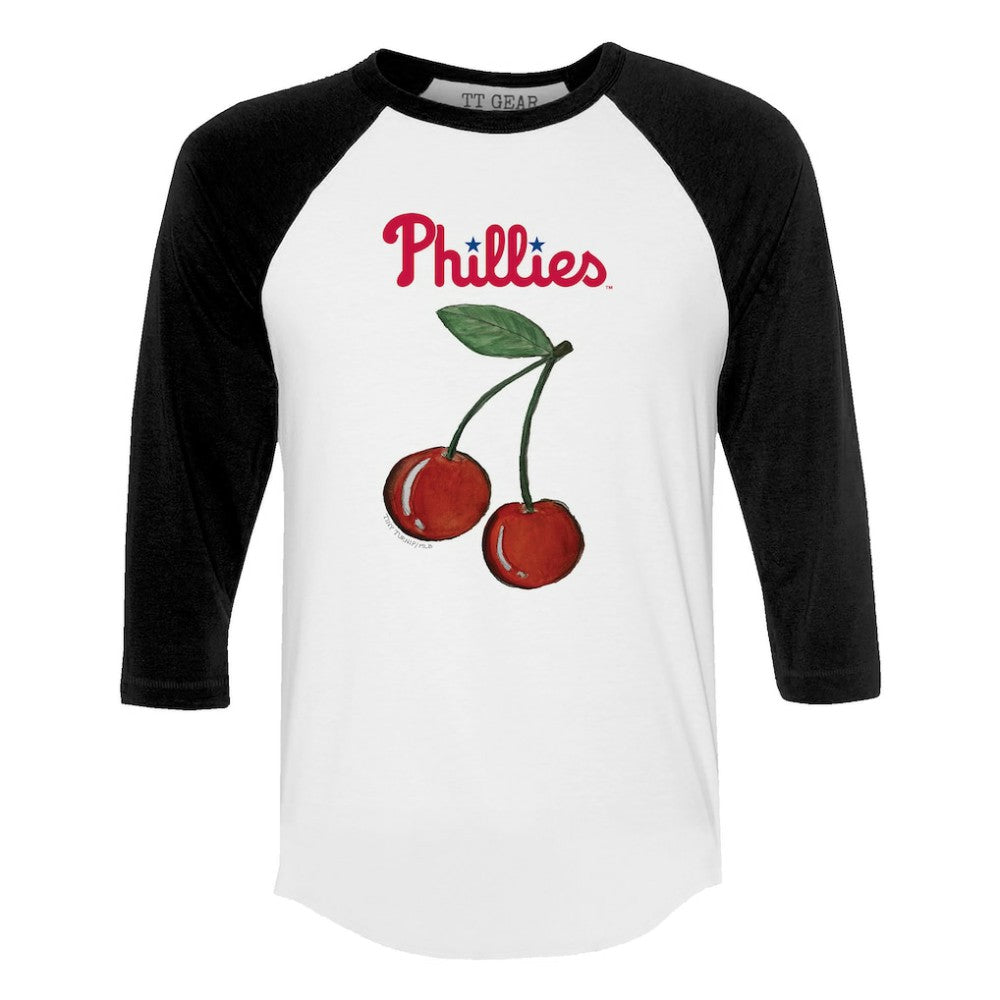 Philadelphia Phillies Tiny Turnip Women's Cherries 3/4-Sleeve Raglan Baseball T-Shirt - White