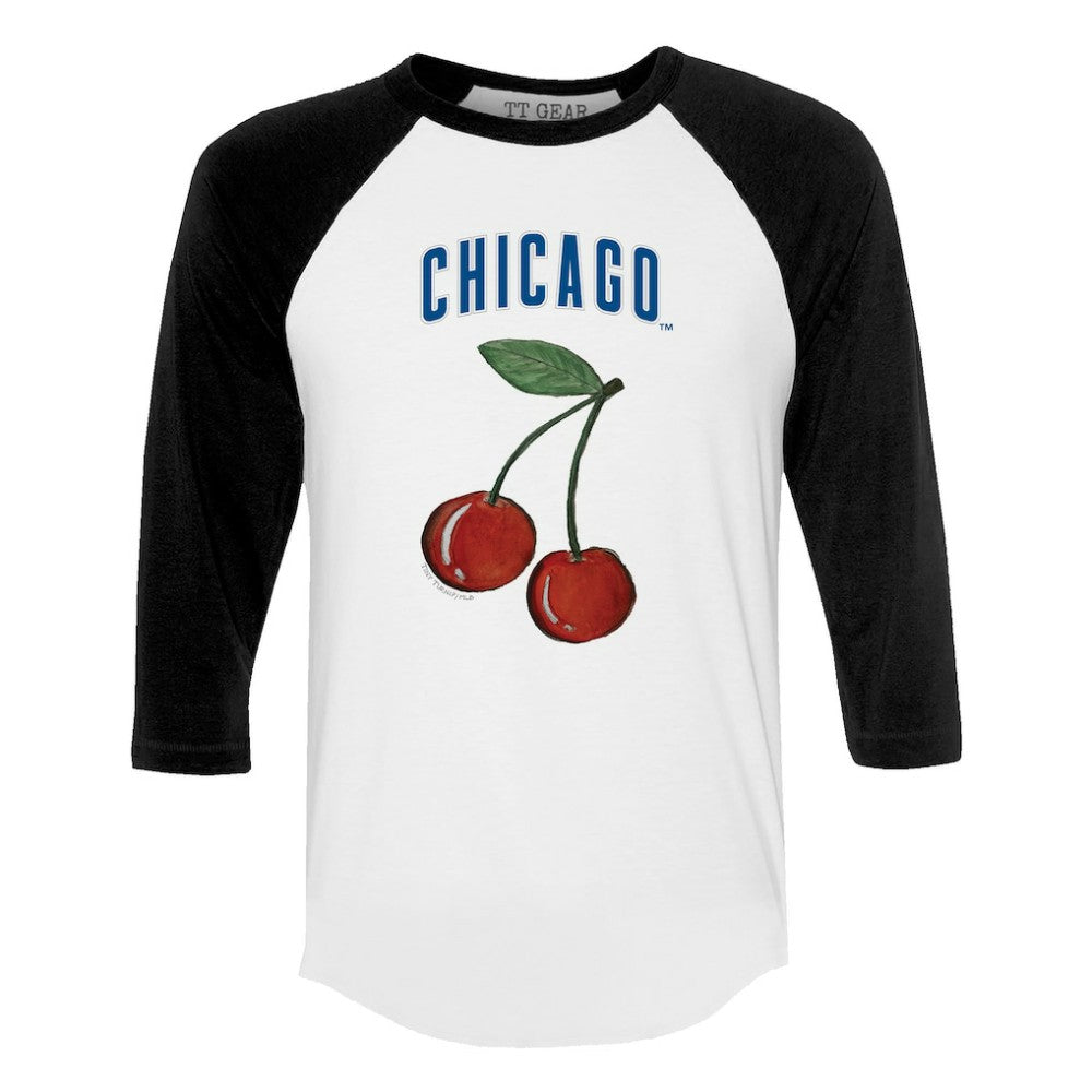 Chicago Cubs Tiny Turnip Women's Cherries 3/4-Sleeve Raglan Baseball T-Shirt - White