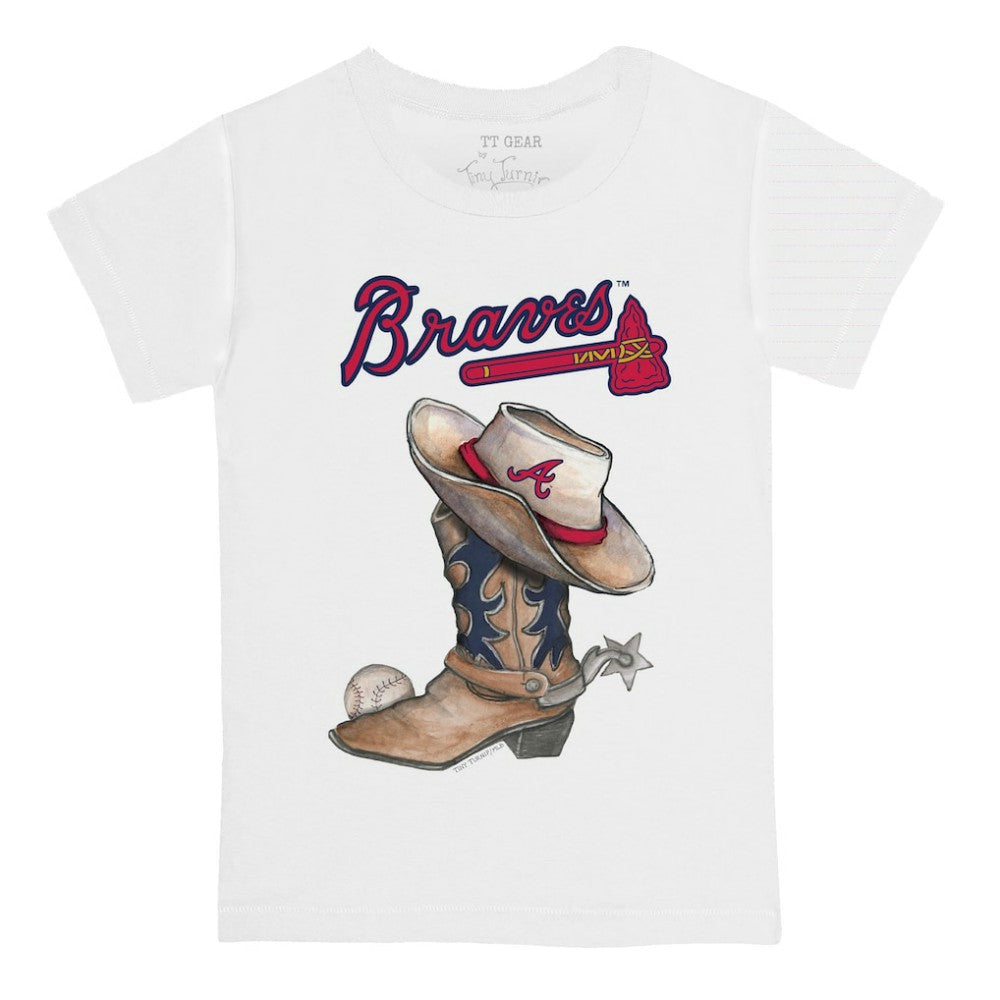 Atlanta Braves Tiny Turnip Youth Cowboy Boot T-Shirt - White