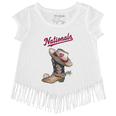 Washington Nationals Tiny Turnip Girls Youth Cowboy Boot Fringe T-Shirt - White