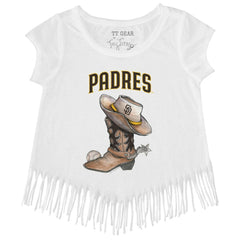 San Diego Padres Tiny Turnip Girls Youth Cowboy Boot Fringe T-Shirt - White
