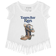 Tampa Bay Rays Tiny Turnip Girls Youth Cowboy Boot Fringe T-Shirt - White