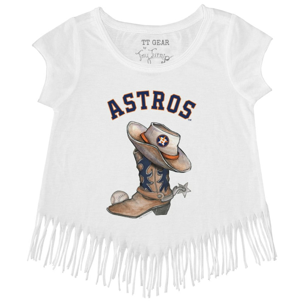 Houston Astros Tiny Turnip Girls Youth Cowboy Boot Fringe T-Shirt - White