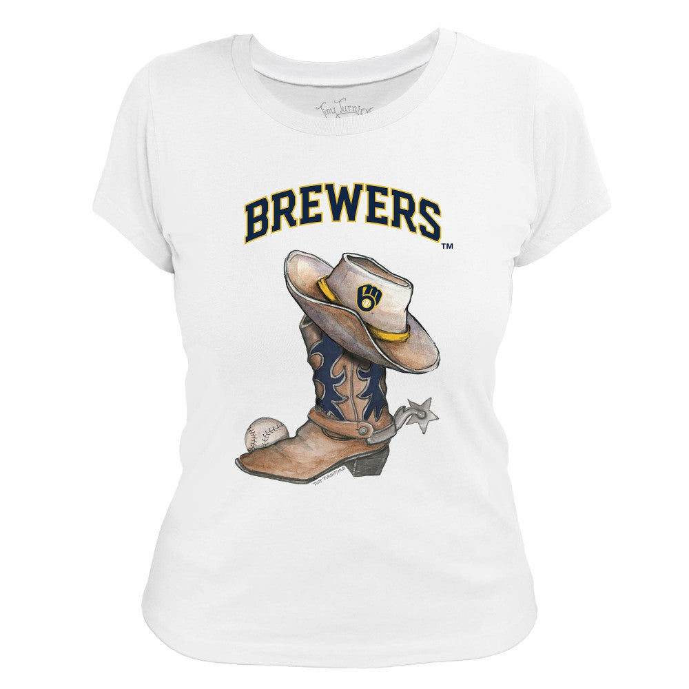 Milwaukee Brewers Tiny Turnip Women's Cowboy Boot T-Shirt - White