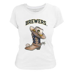 Milwaukee Brewers Tiny Turnip Women's Cowboy Boot T-Shirt - White