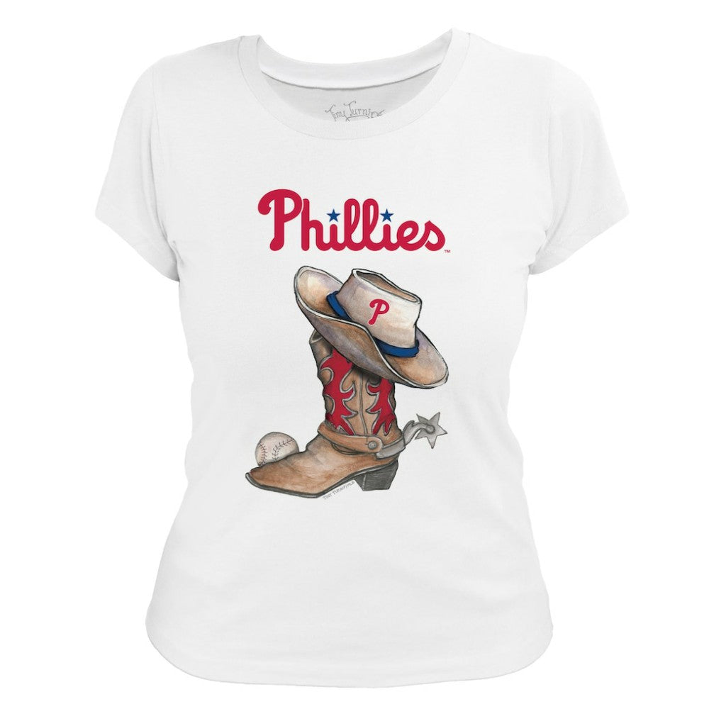 Philadelphia Phillies Tiny Turnip Women's Cowboy Boot T-Shirt - White