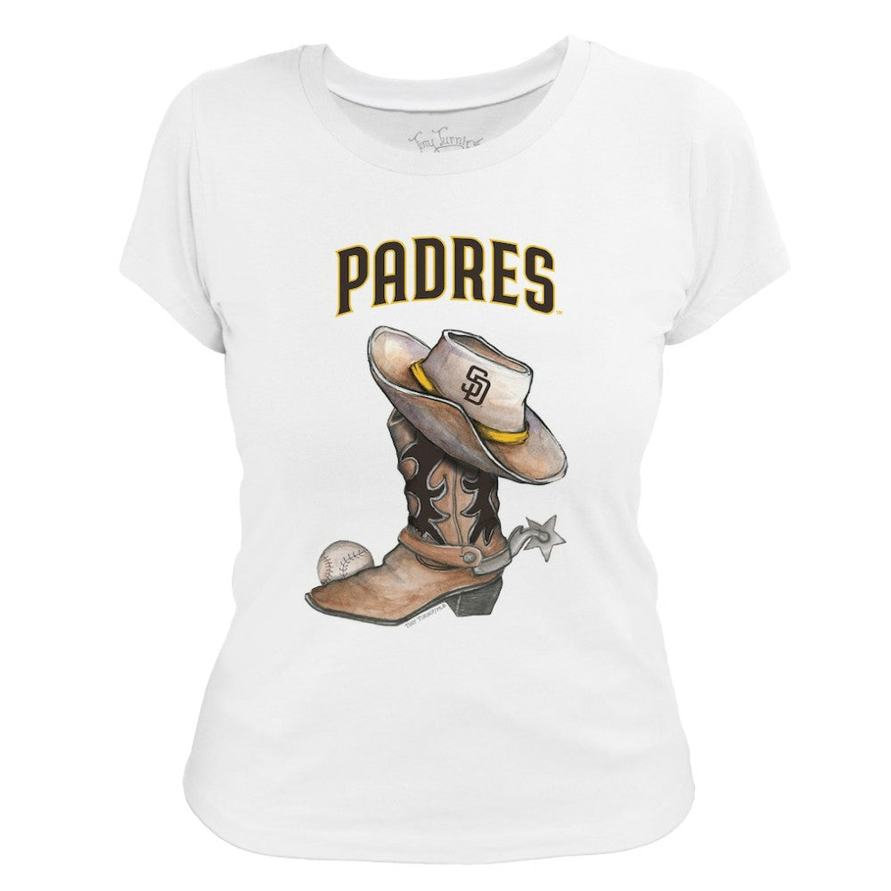 San Diego Padres Tiny Turnip Women's Cowboy Boot T-Shirt - White