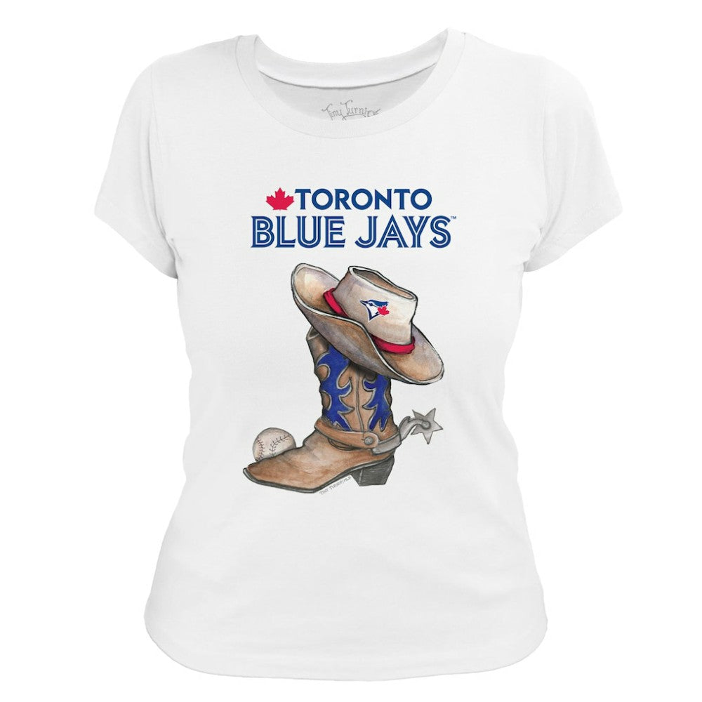 Toronto Blue Jays Tiny Turnip Women's Cowboy Boot T-Shirt - White