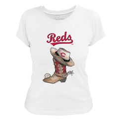 Cincinnati Reds Tiny Turnip Women's Cowboy Boot T-Shirt - White