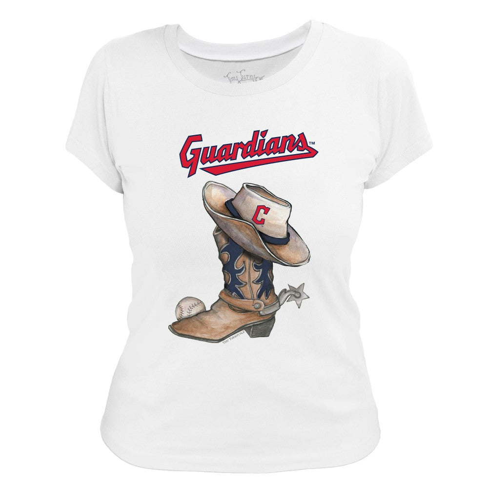 Cleveland Guardians Tiny Turnip Women's Cowboy Boot T-Shirt - White