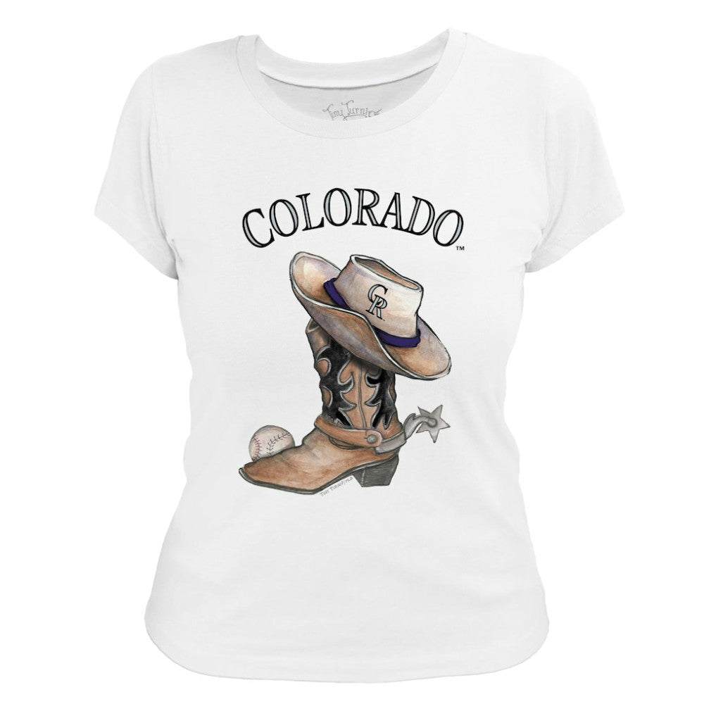 Colorado Rockies Tiny Turnip Women's Cowboy Boot T-Shirt - White