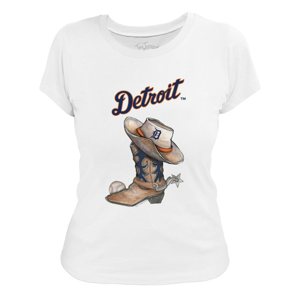 Detroit Tigers Tiny Turnip Women's Cowboy Boot T-Shirt - White