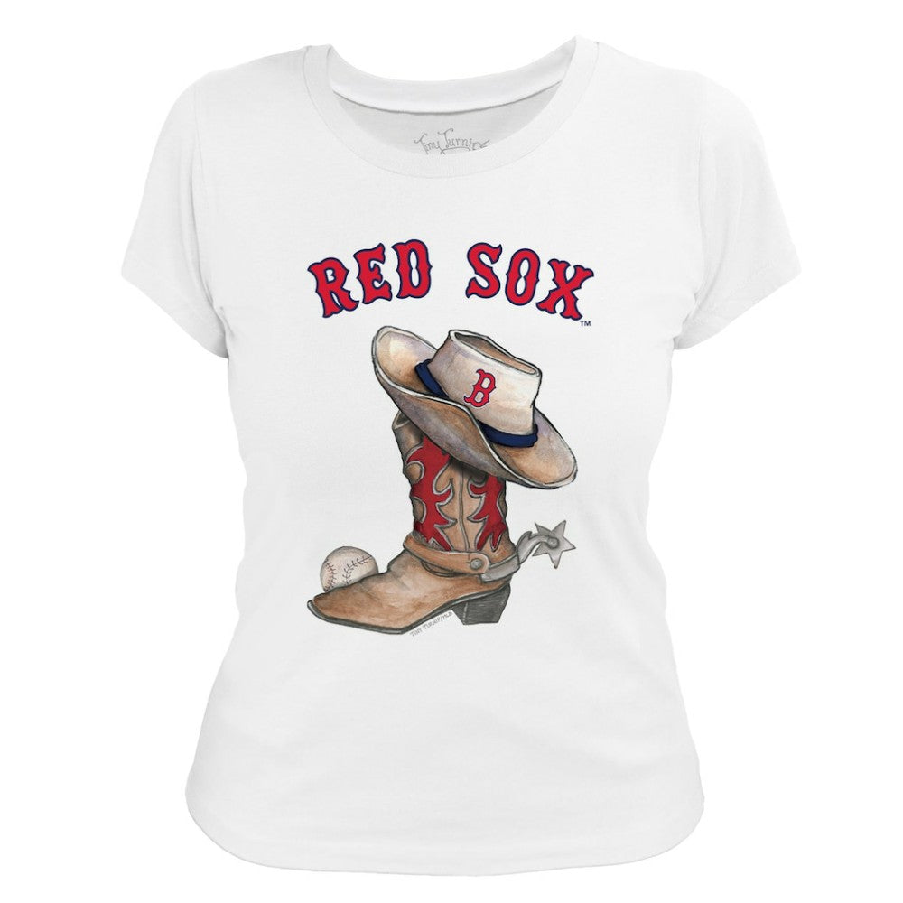 Boston Red Sox Tiny Turnip Women's Cowboy Boot T-Shirt - White