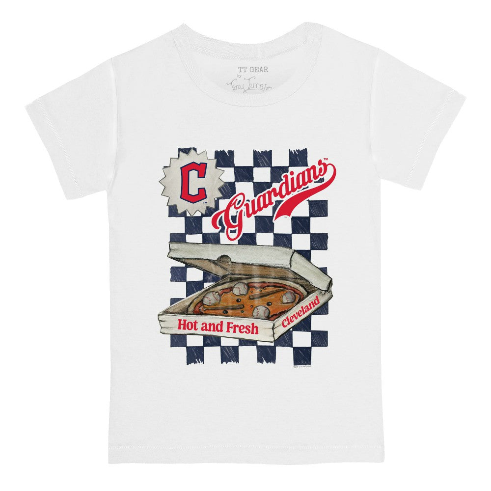 Cleveland Guardians Tiny Turnip Youth Pizza T-Shirt - White