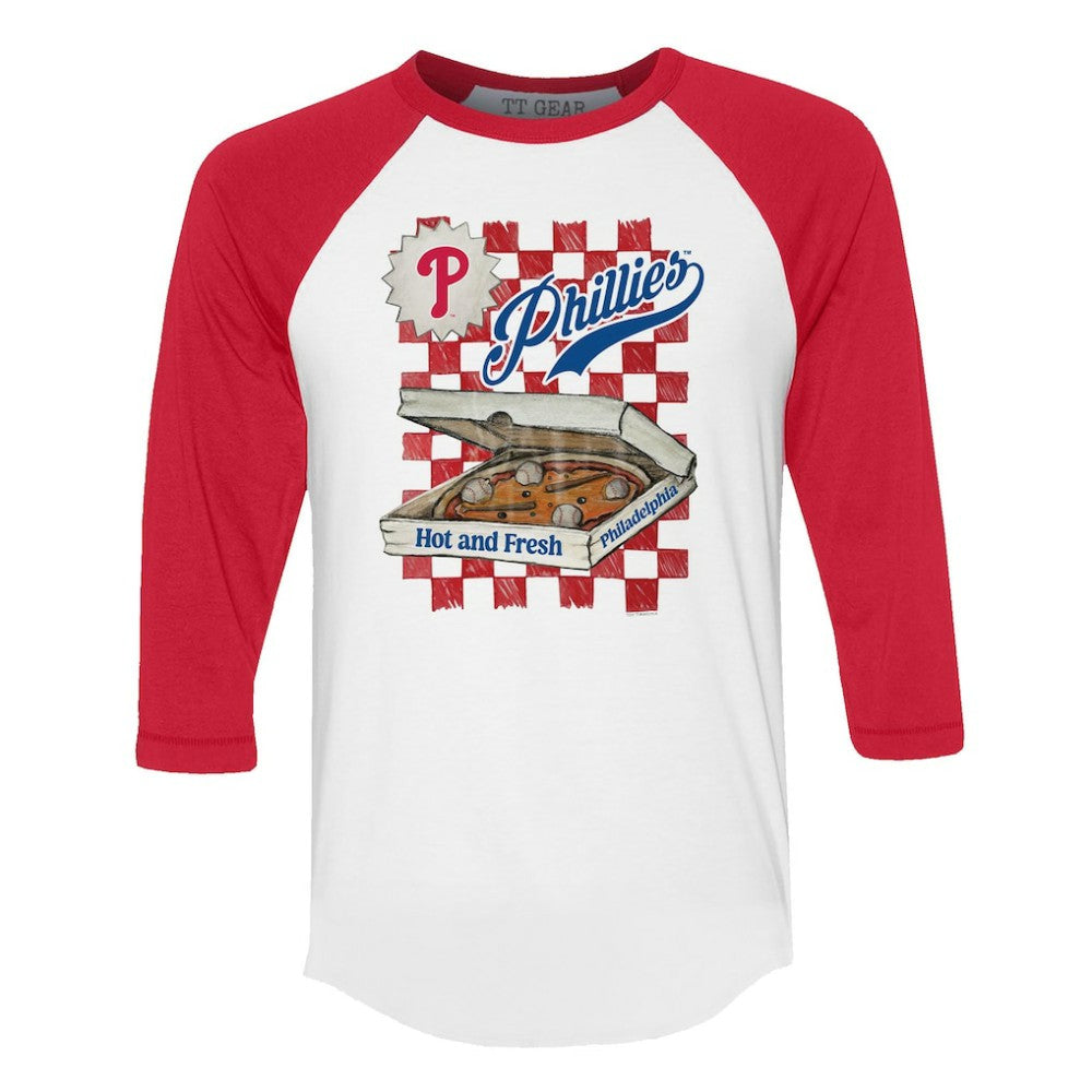 Philadelphia Phillies Tiny Turnip Women's Pizza 3/4-Sleeve Raglan Baseball T-Shirt - White/Red