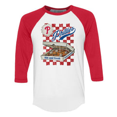 Philadelphia Phillies Tiny Turnip Women's Pizza 3/4-Sleeve Raglan Baseball T-Shirt - White/Red
