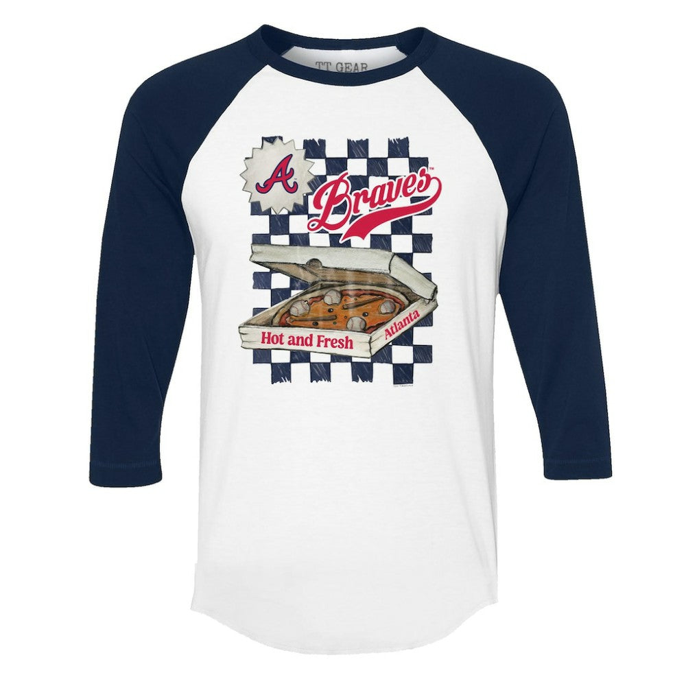 Atlanta Braves Tiny Turnip Women's Pizza 3/4-Sleeve Raglan Baseball T-Shirt - White/Navy
