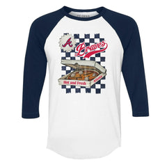 Atlanta Braves Tiny Turnip Women's Pizza 3/4-Sleeve Raglan Baseball T-Shirt - White/Navy