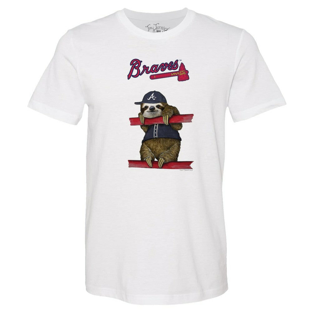 Atlanta Braves Tiny Turnip Unisex Sloth T-Shirt - White
