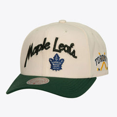 Toronto Maple Leafs Mitchell & Ness x Just Don Wave Script Pro Strapback Hat Cream/Green
