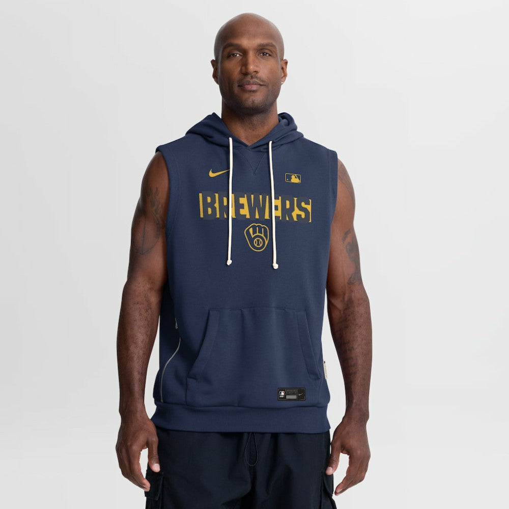 Milwaukee Brewers Authentic Collection Standard Issue Dri-FIT Sleeveless Hoodie - Navy | Nike