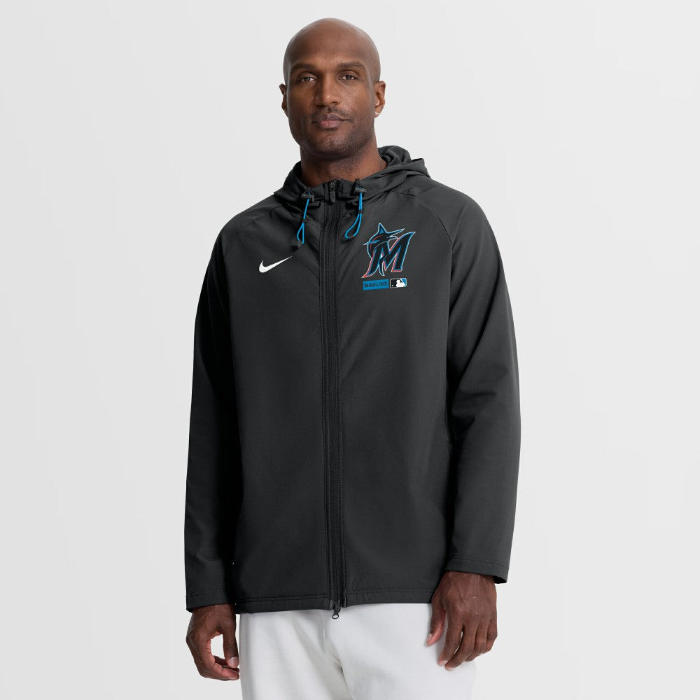 Miami Marlins Authentic Collection Raglan Therma-FIT Full-Zip Hooded Jacket - Black | Nike