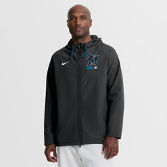 Miami Marlins Authentic Collection Raglan Therma-FIT Full-Zip Hooded Jacket - Black | Nike