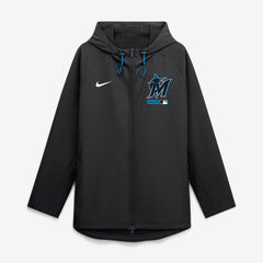 Miami Marlins Authentic Collection Raglan Therma-FIT Full-Zip Hooded Jacket - Black | Nike