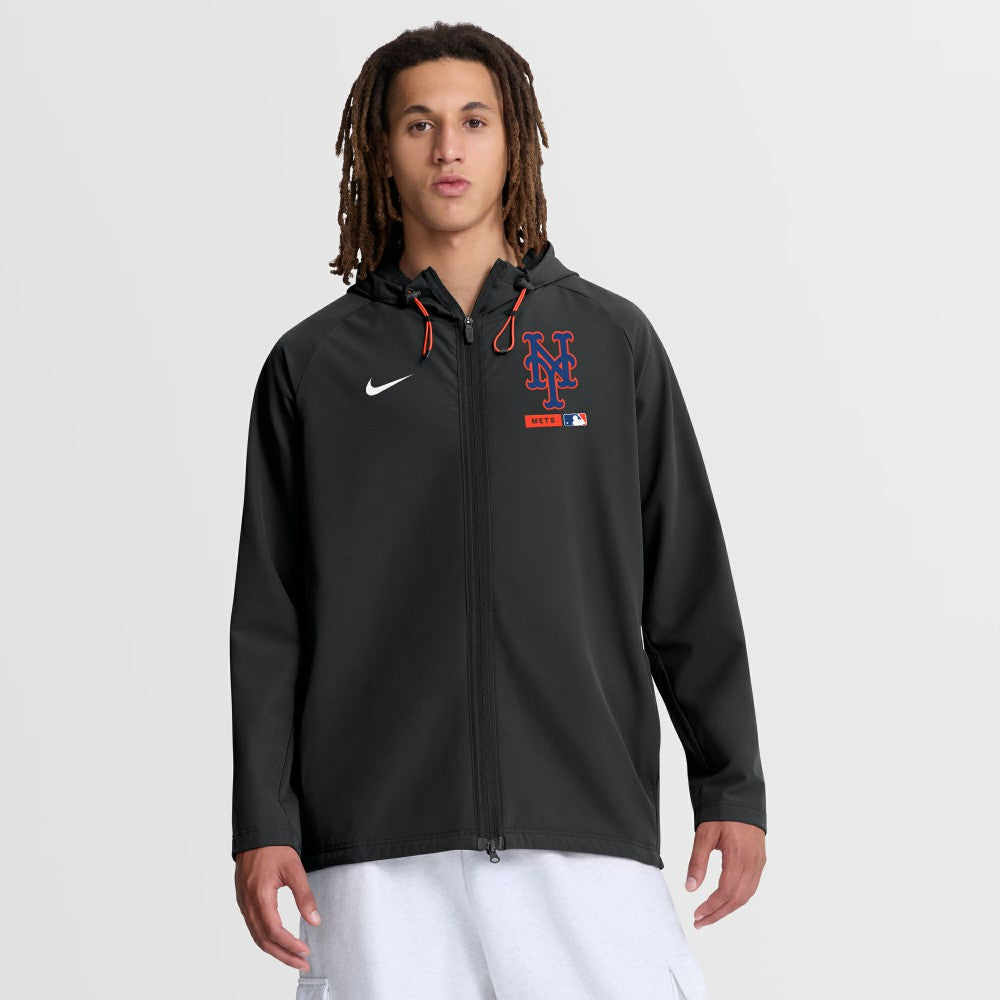 New York Mets Authentic Collection Raglan Therma-FIT Full-Zip Hooded Jacket - Black | Nike