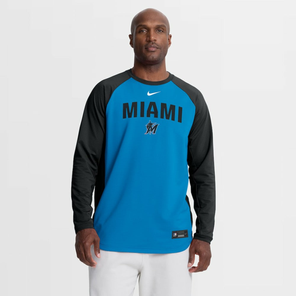 Miami Marlins Authentic Collection Raglan Dri-FIT Sweatshirt - Blue | Nike