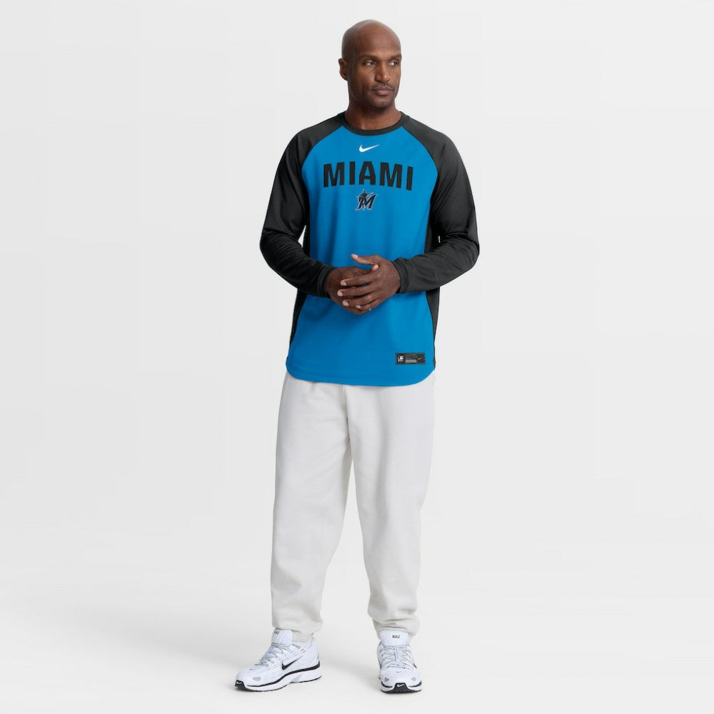 Miami Marlins Authentic Collection Raglan Dri-FIT Sweatshirt - Blue | Nike