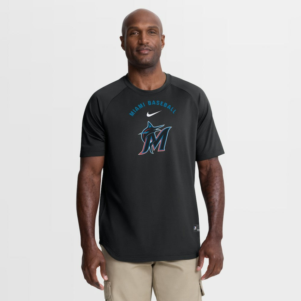 Miami Marlins Authentic Collection Batting Practice Pre-Game Raglan Dri-FIT Top - Black | Nike