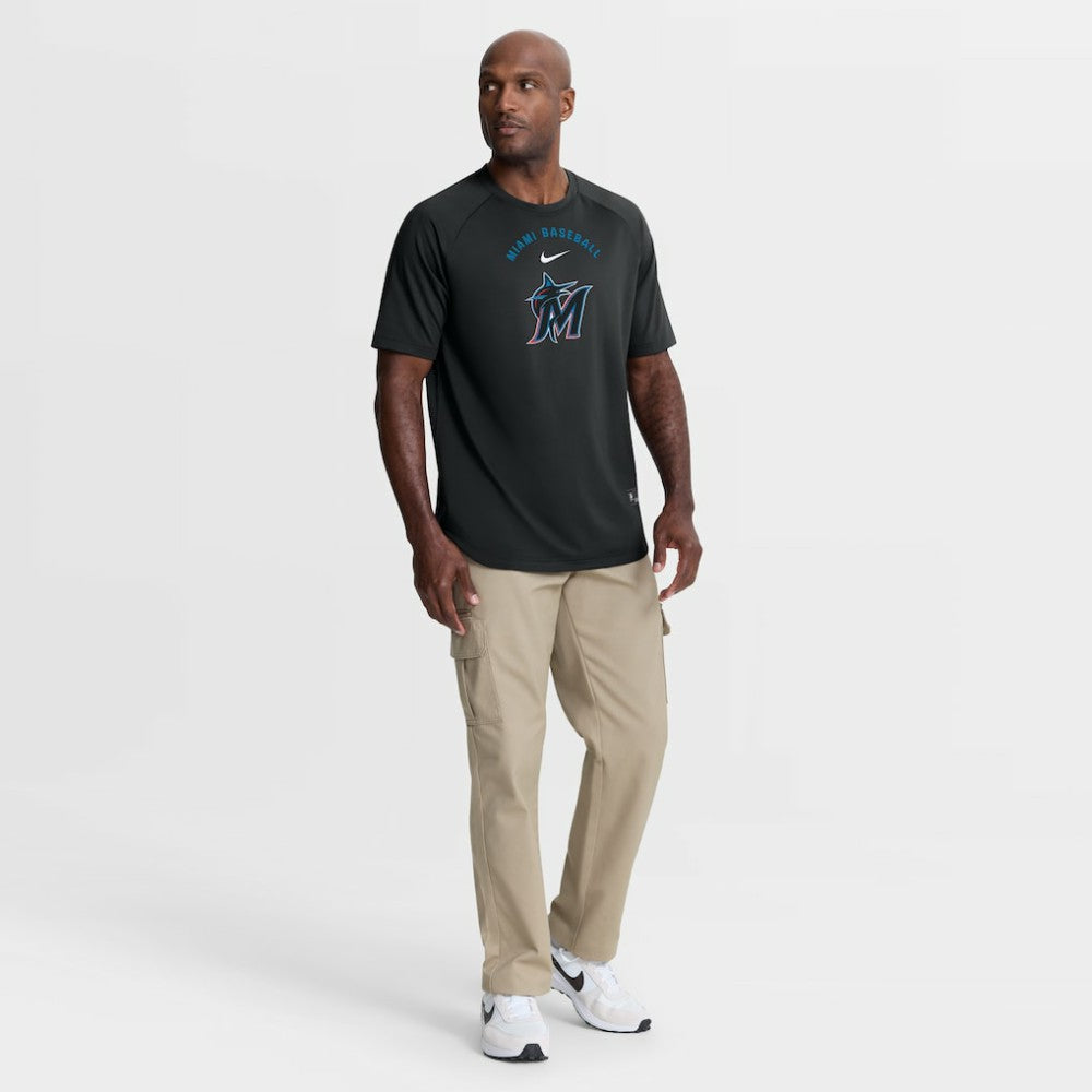 Miami Marlins Authentic Collection Batting Practice Pre-Game Raglan Dri-FIT Top - Black | Nike