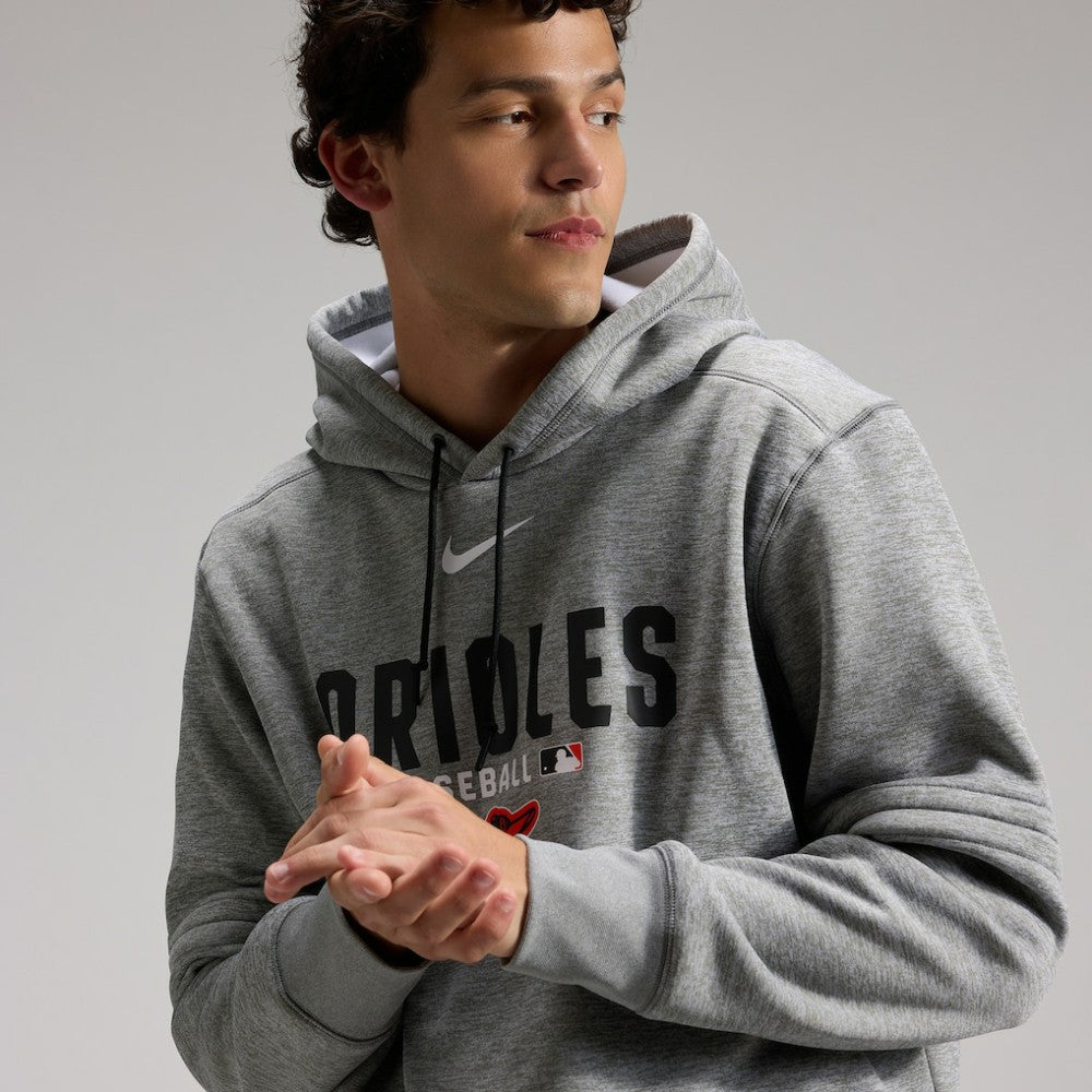 Baltimore Orioles Authentic Collection Therma-FIT Hoodie - Heather Charcoal | Nike