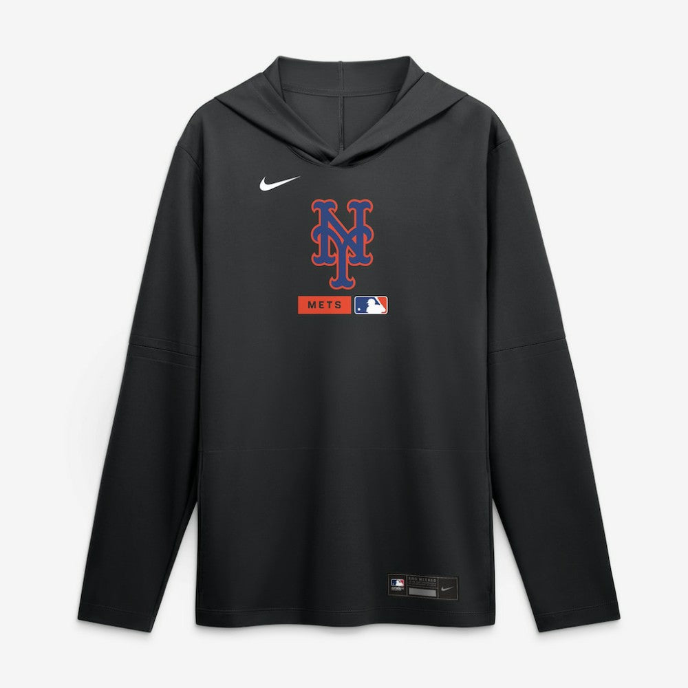 New York Mets Authentic Collection Dri-FIT Long Sleeve Hooded T-Shirt - Black | Nike