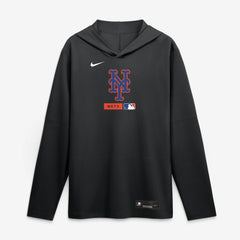 New York Mets Authentic Collection Dri-FIT Long Sleeve Hooded T-Shirt - Black | Nike