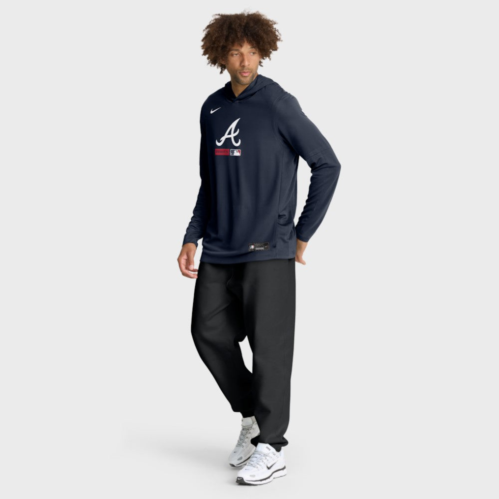 Atlanta Braves Authentic Collection Dri-FIT Long Sleeve Hooded T-Shirt - Navy | Nike