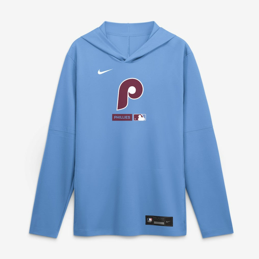Philadelphia Phillies Authentic Collection Dri-FIT Long Sleeve Hooded T-Shirt - Light Blue | Nike
