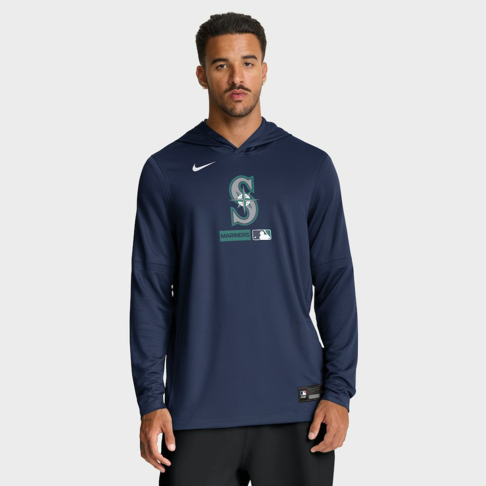 Seattle Mariners Authentic Collection Dri-FIT Long Sleeve Hooded T-Shirt - Navy | Nike