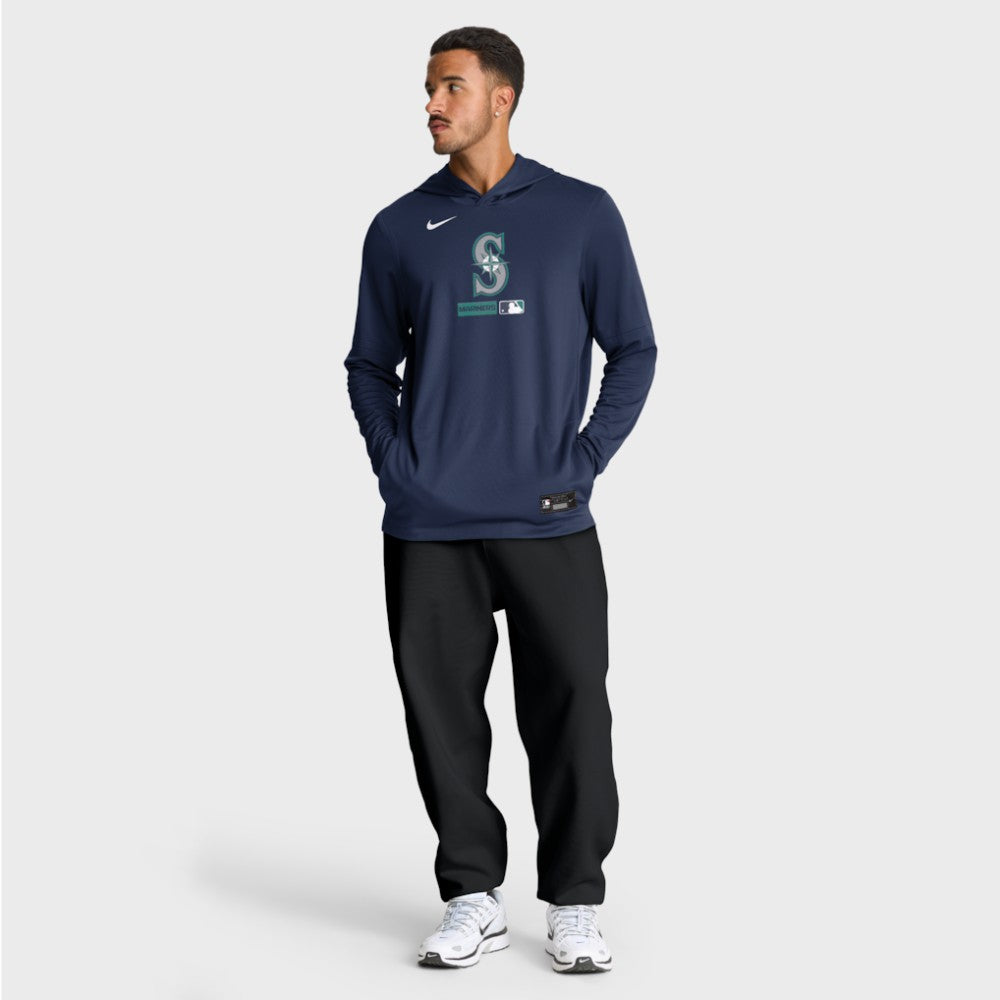Seattle Mariners Authentic Collection Dri-FIT Long Sleeve Hooded T-Shirt - Navy | Nike