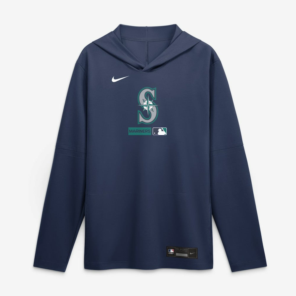 Seattle Mariners Authentic Collection Dri-FIT Long Sleeve Hooded T-Shirt - Navy | Nike