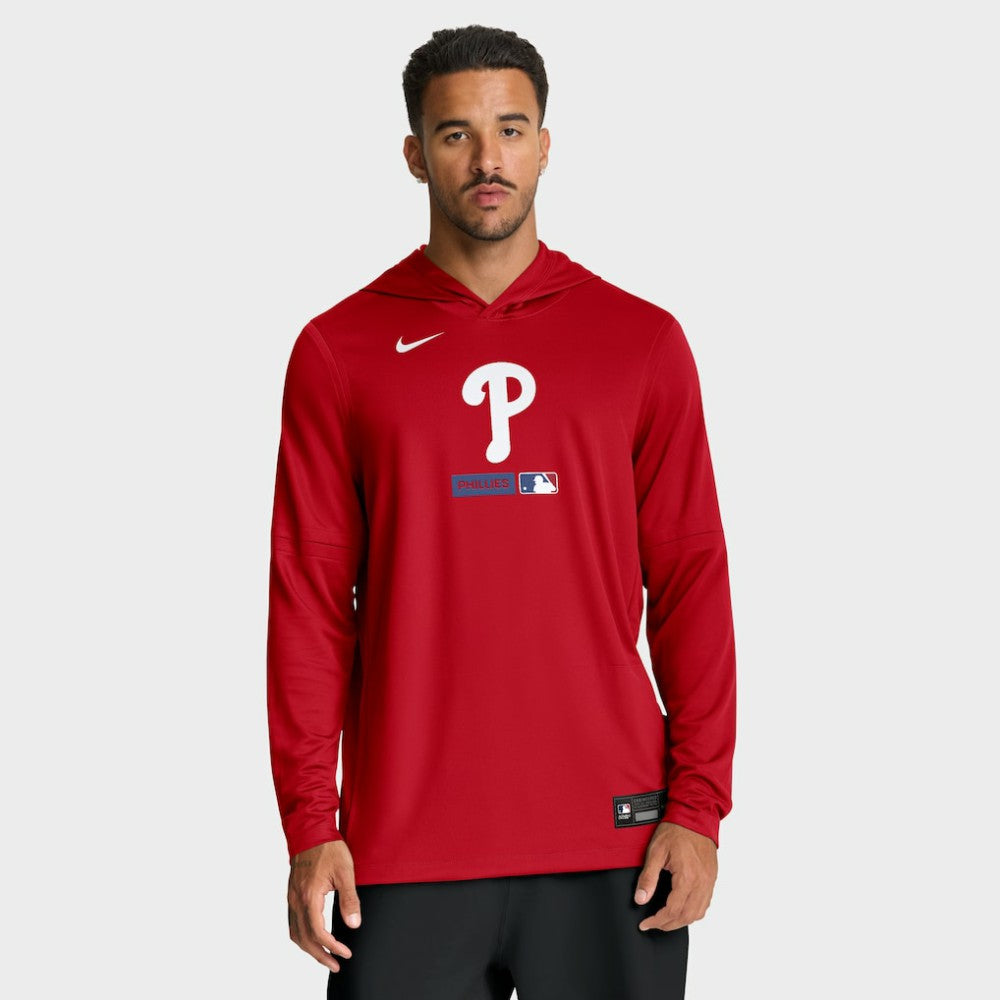 Philadelphia Phillies Authentic Collection Dri-FIT Long Sleeve Hooded T-Shirt - Red | Nike
