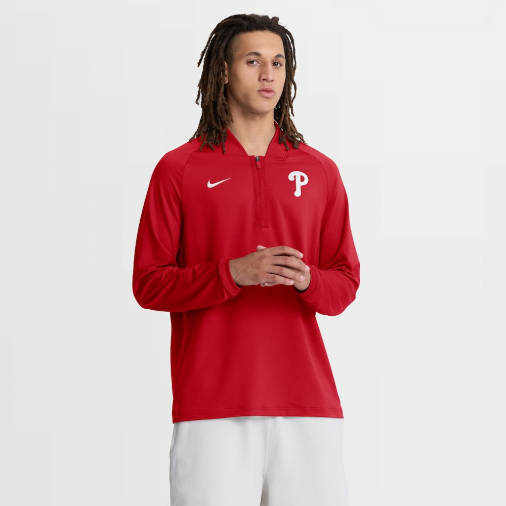 Philadelphia Phillies Authentic Collection Dri-FIT Raglan Half-Zip Pullover - Red | Nike