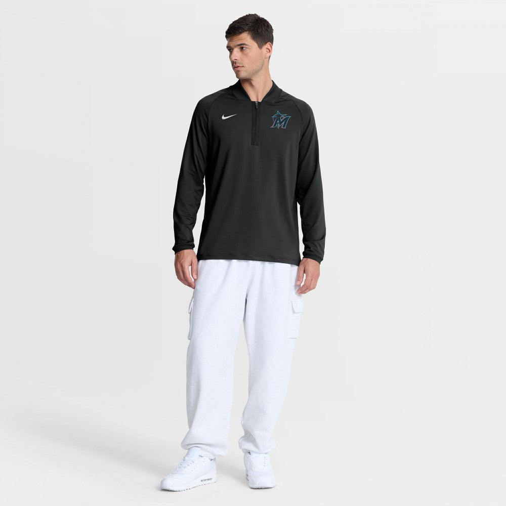 Miami Marlins Authentic Collection Dri-FIT Raglan Half-Zip Pullover - Black | Nike