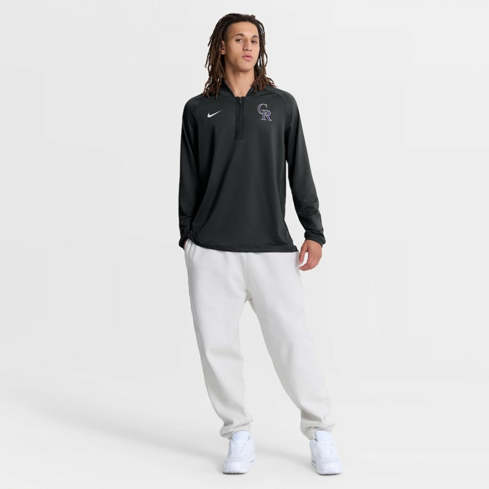Colorado Rockies Authentic Collection Dri-FIT Raglan Half-Zip Pullover - Black | Nike