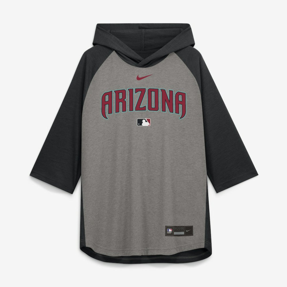 Arizona Diamondbacks Authentic Collection Flux Dri-FIT Raglan 3/4-Sleeve Hooded T-Shirt - Gray | Nike